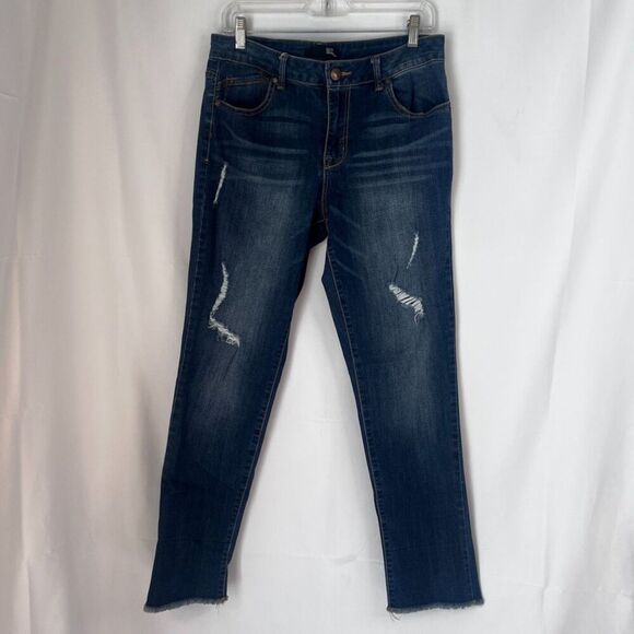 1822 Denim Roll Cuff Distressed Blue Skinny Jeans Size 12 - Picture 6 of 12